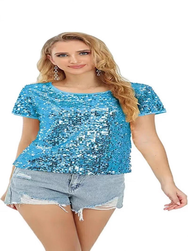 Crew-neck Fashionable Slim-fit Short-sleeve Casual Party Top