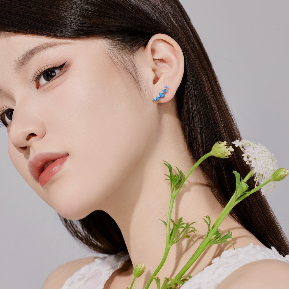 S925 Sterling Silver Stud Earrings Female Arc Opal Design Refined And Simple