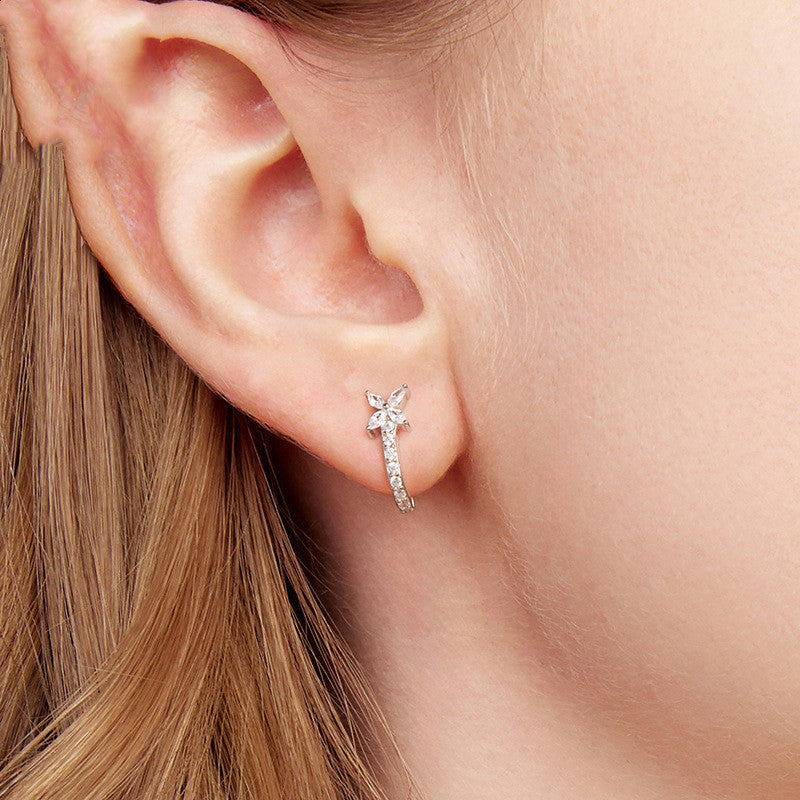 Original S925 Sterling Silver White Gold Plated Autumn Leaves Ear Clip Exquisite Small Leaves