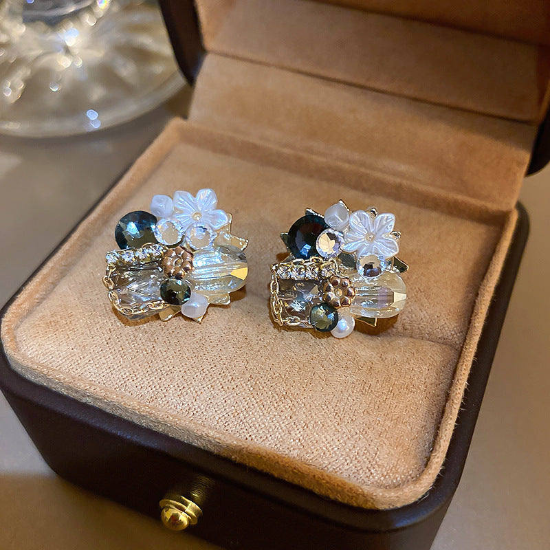 Retro Diamonds Crystal Flower Earrings
