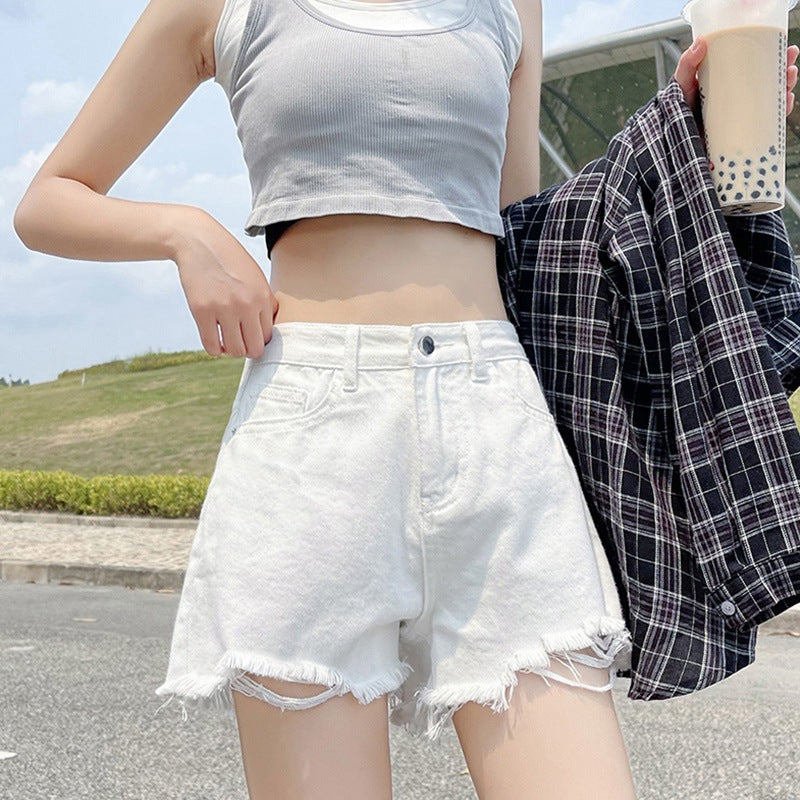 Womens High-waisted Thin Summer White Denim Shorts