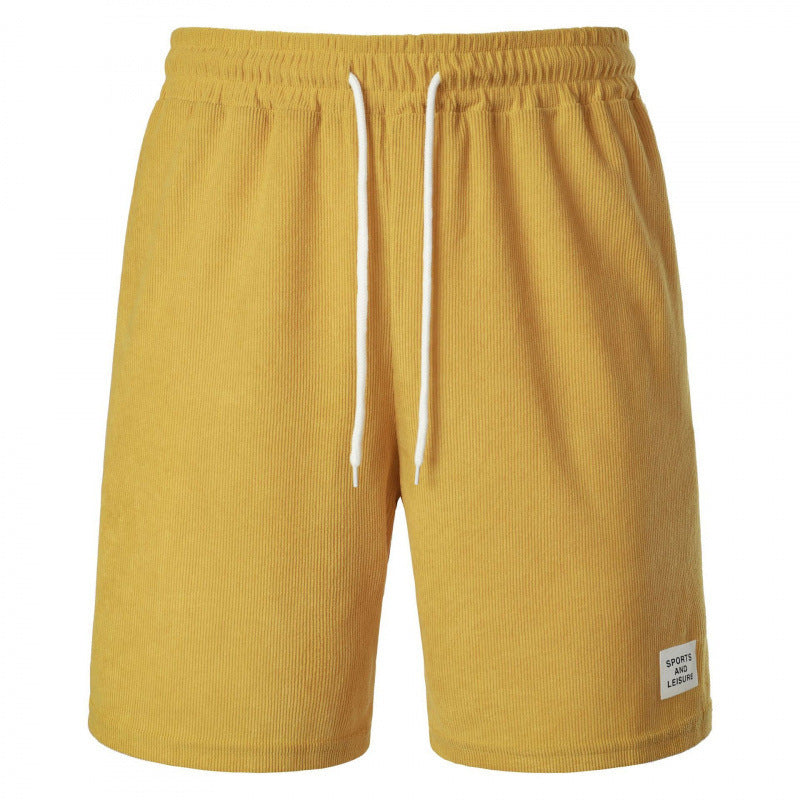 Pure Color Tied Sports Pants Corduroy Simple Five-point
