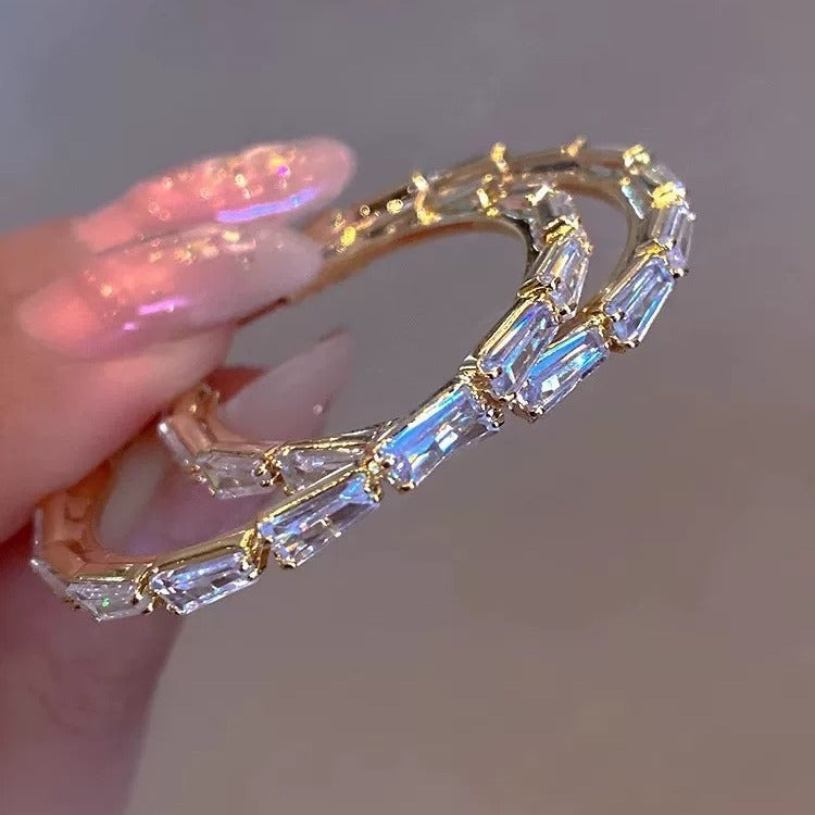 French Advanced Sense Black & Rhimestone Hoop Earrings