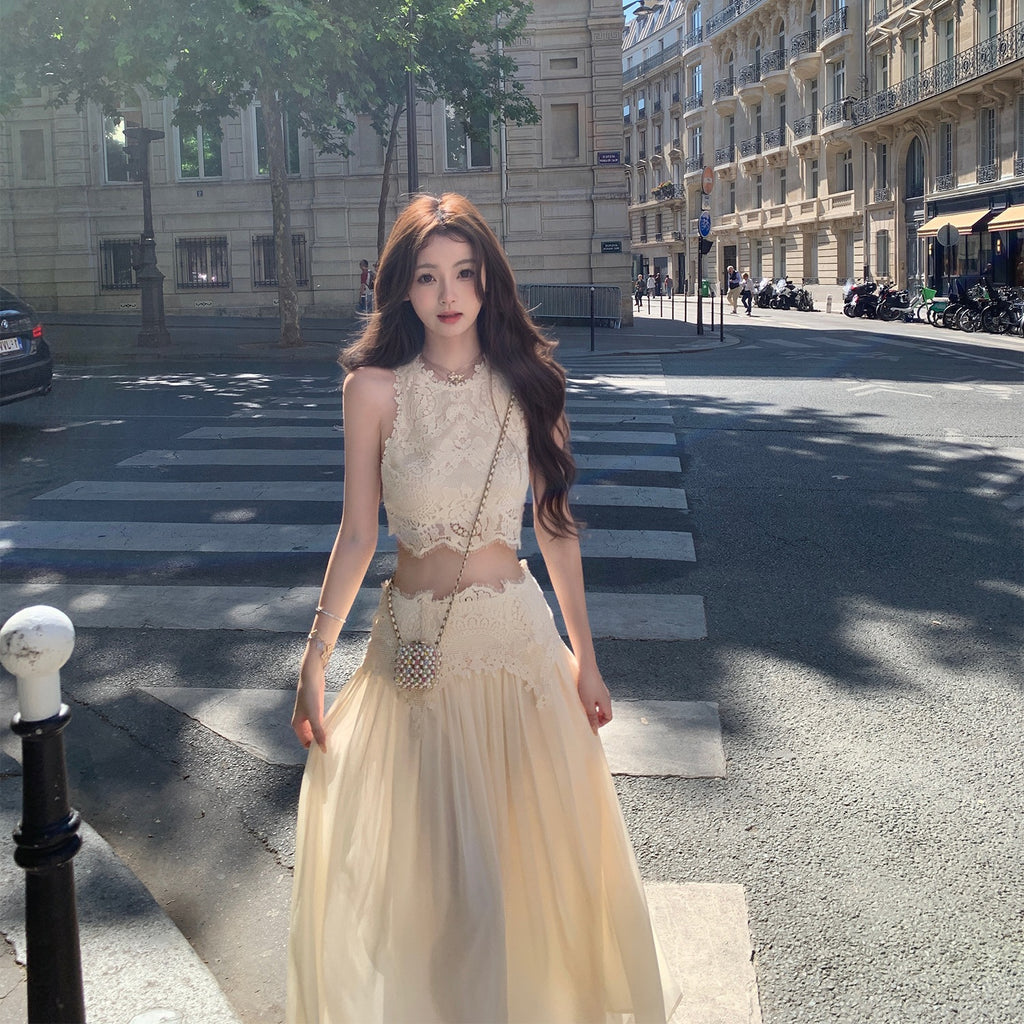 Sweet Exquisite Lace Top Dress Suit Women