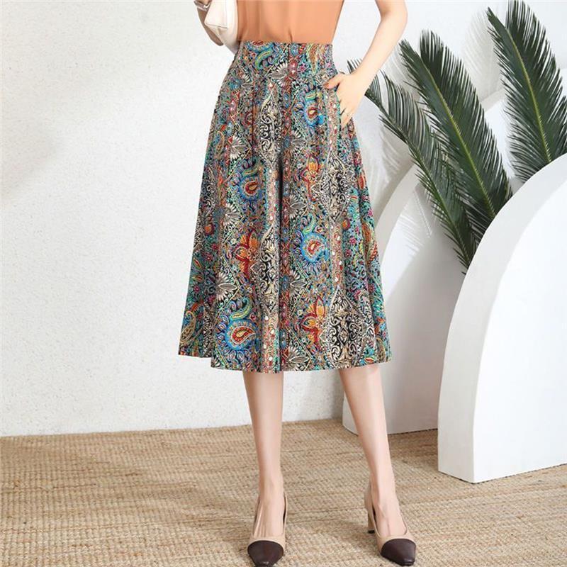 Women's Pants High Waist Wide Leg Pants Polka Dot Floral Half-length