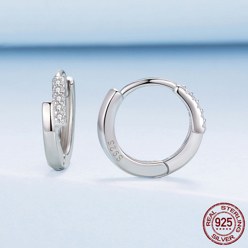 S925 Sterling Silver Lines Interlaced Ear Clip Refined Zircon All-matching