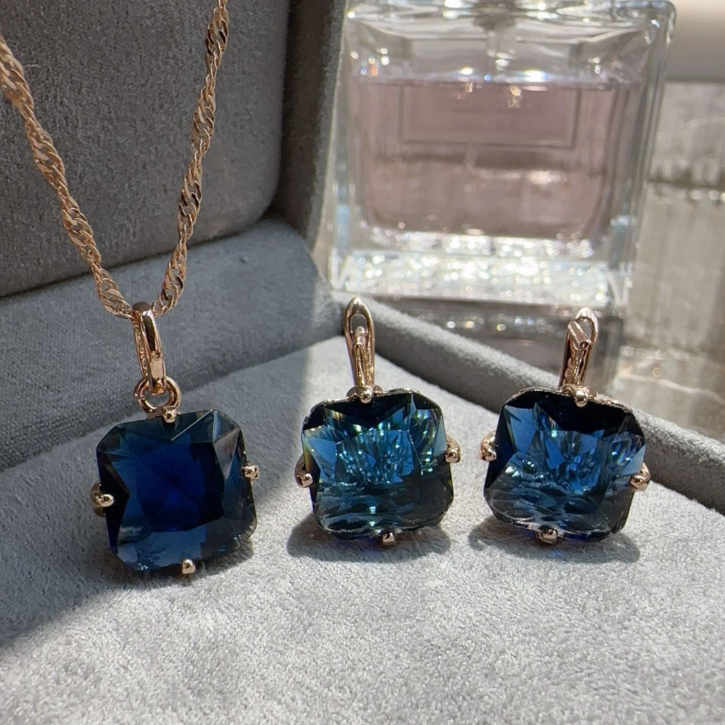Ornament Sapphire Earrings And Necklace Set