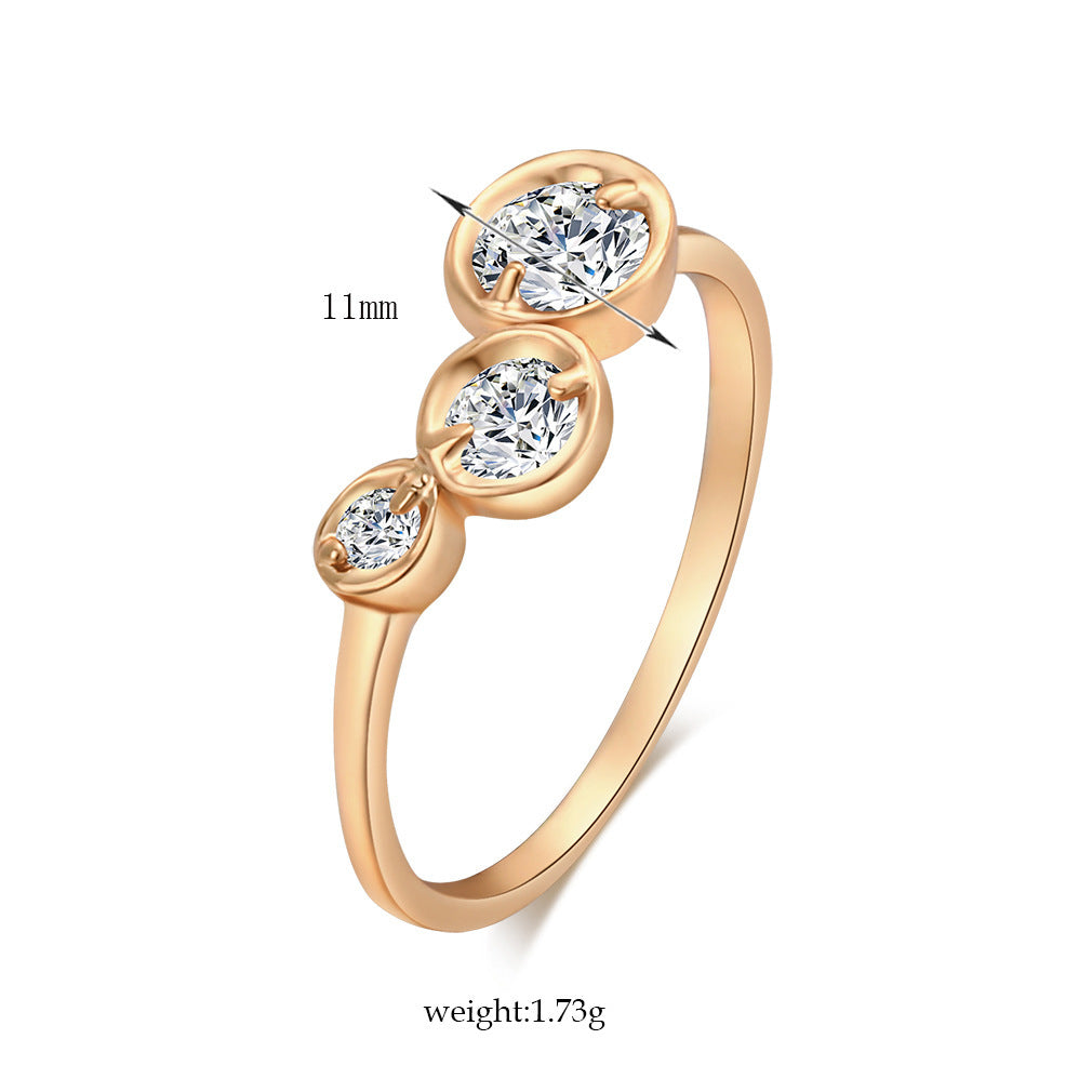 Simple Three-piece Lotus Leaf Exquisite Round Zircon Ring