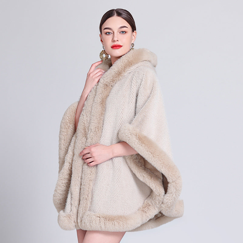 Shawl Outer Match Cloak Fleece-lined Thickened Imitation Fur Collar Cape And Shawl Coat