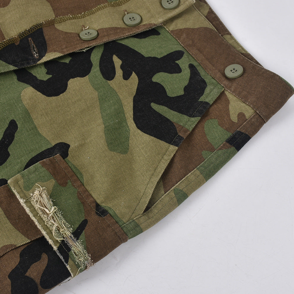 Women's Fashion Camouflage Slit Long Skirt