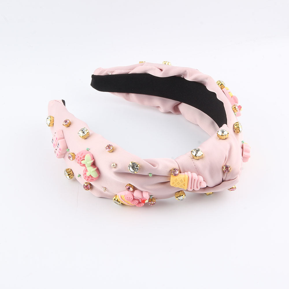 New Fashion European And American Style Green Fabric Knotted Diamond-laid Headband