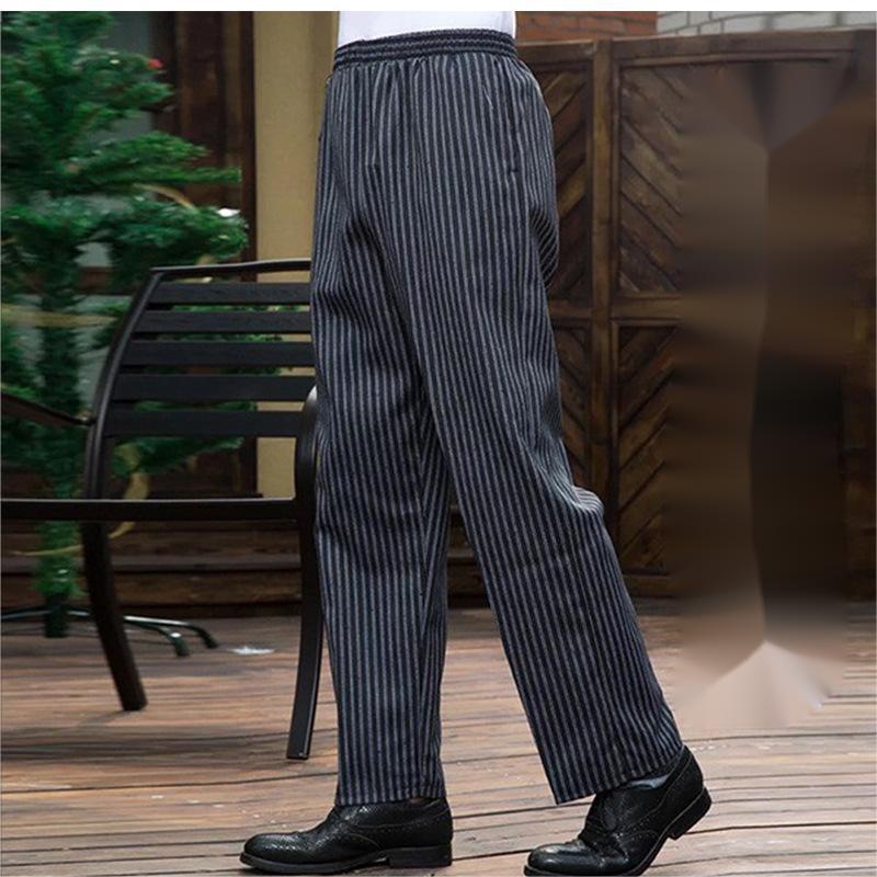 Kitchen Striped Chef's Pants And Dining Room Elastic Pants