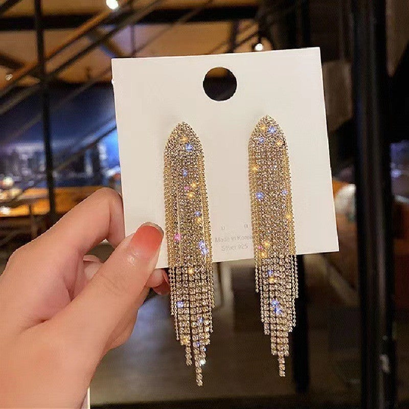 Sterling Silver Needle Light Luxury Tassel Earrings Banquet Style High-grade Long Earrings
