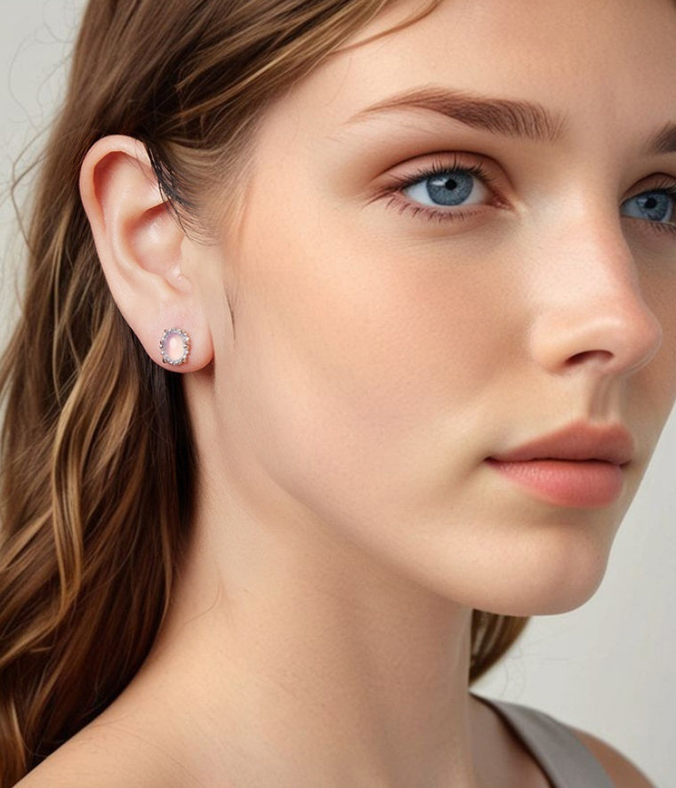 Women's Sterling Silver Magic Stone Stud Earrings French Romantic