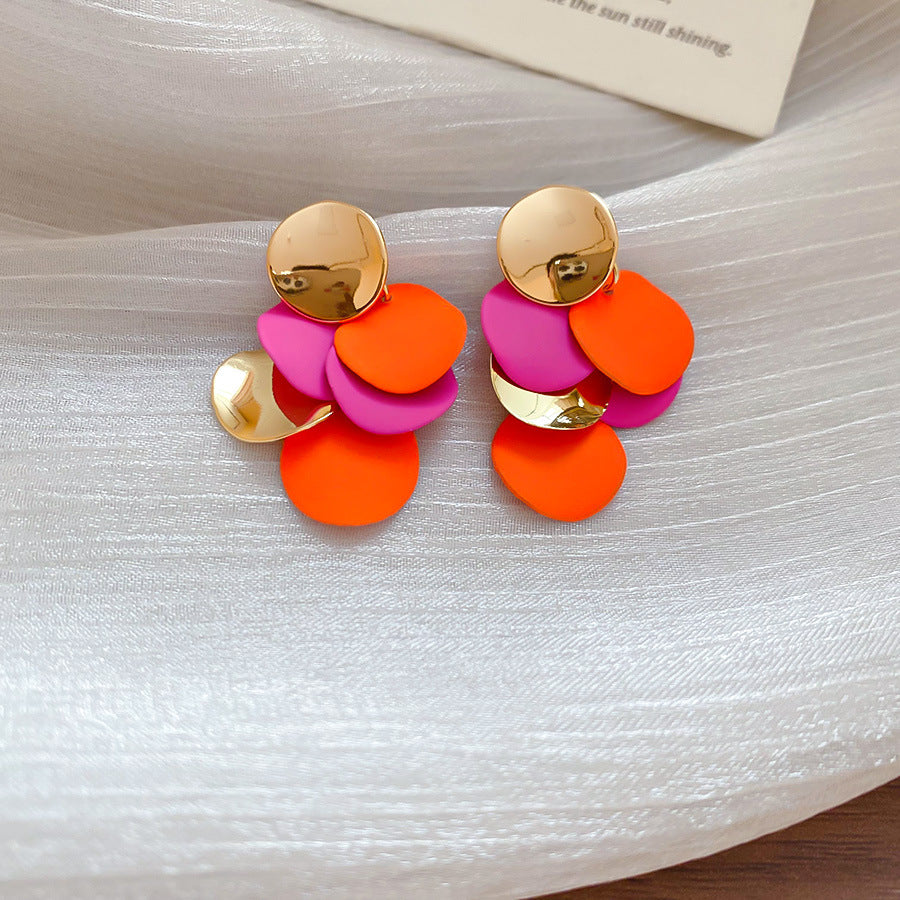 Silver Needle Oval Spray Paint Tassel Earrings Trendy Fashion