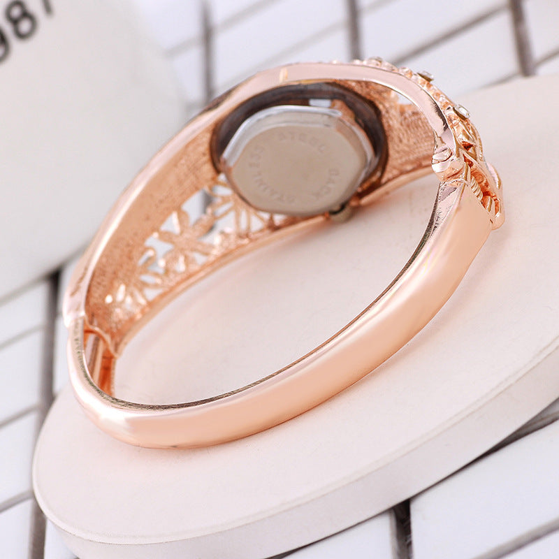 Rose gold flower ladies bracelet watch