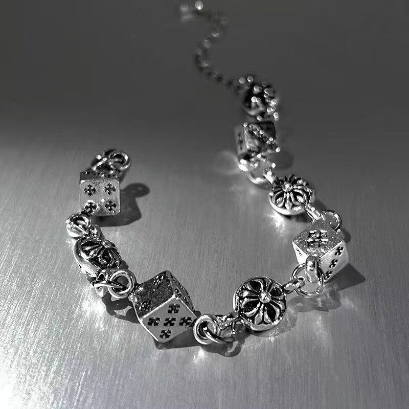 Silver Titanium Steel Dice Bracelet