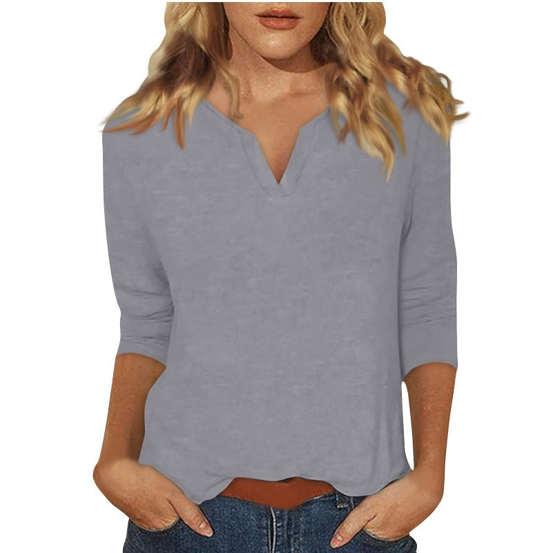 Three-quarter-sleeve Solid-color T-shirt Top