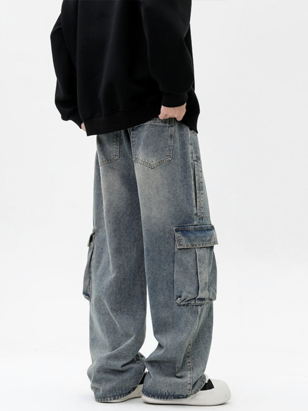 Retro Washed Wide Leg Multi-pocket Loose Straight Jeans