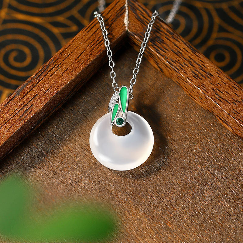 Natural White Chalcedony Ins Style Bamboo Presages Safety Light Luxury Advanced Clavicle Chain Female
