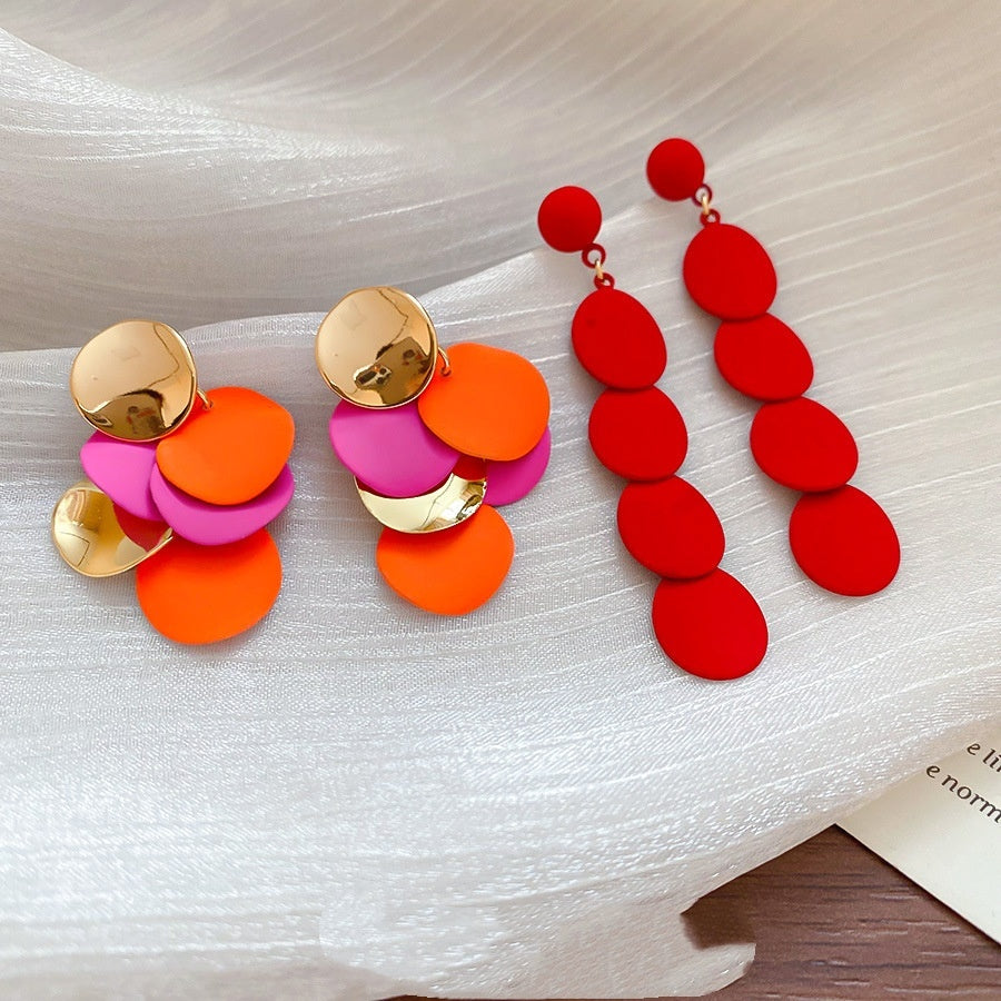 Silver Needle Oval Spray Paint Tassel Earrings Trendy Fashion