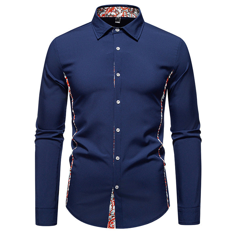 Casual Polo Collar Paisley Pattern Color Matching Casual Shirt