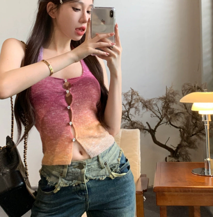 Colorful And Sweet Knitted Halter-neck Vest