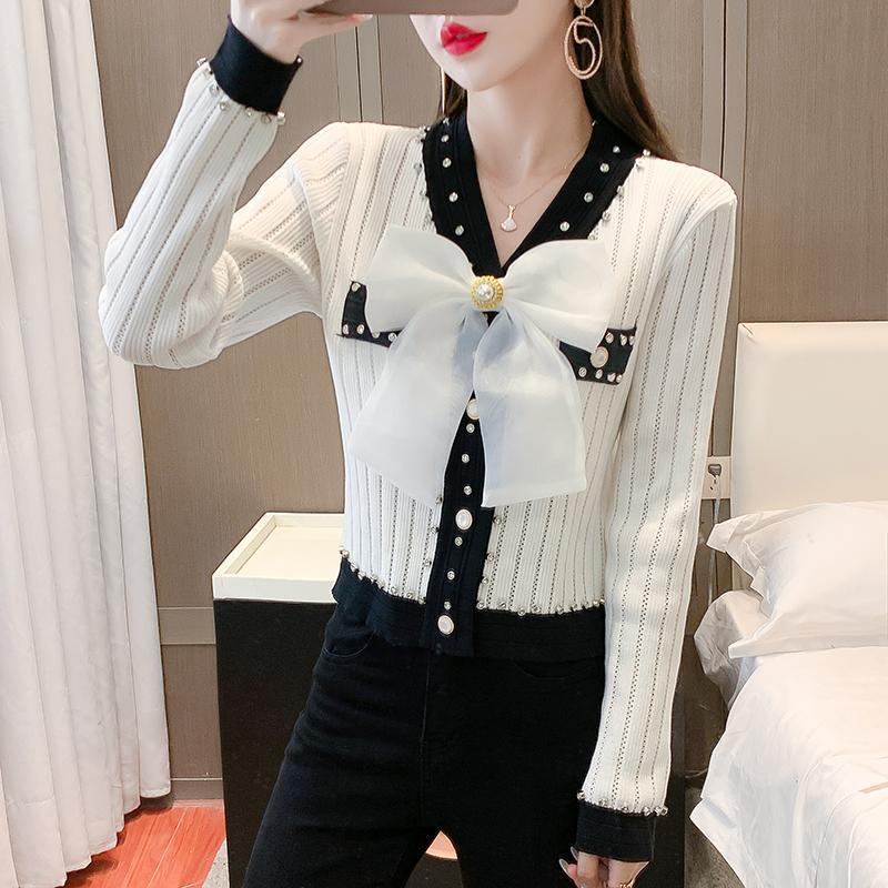 Fashion V-neck Bow Knitted Coat Women's Top
