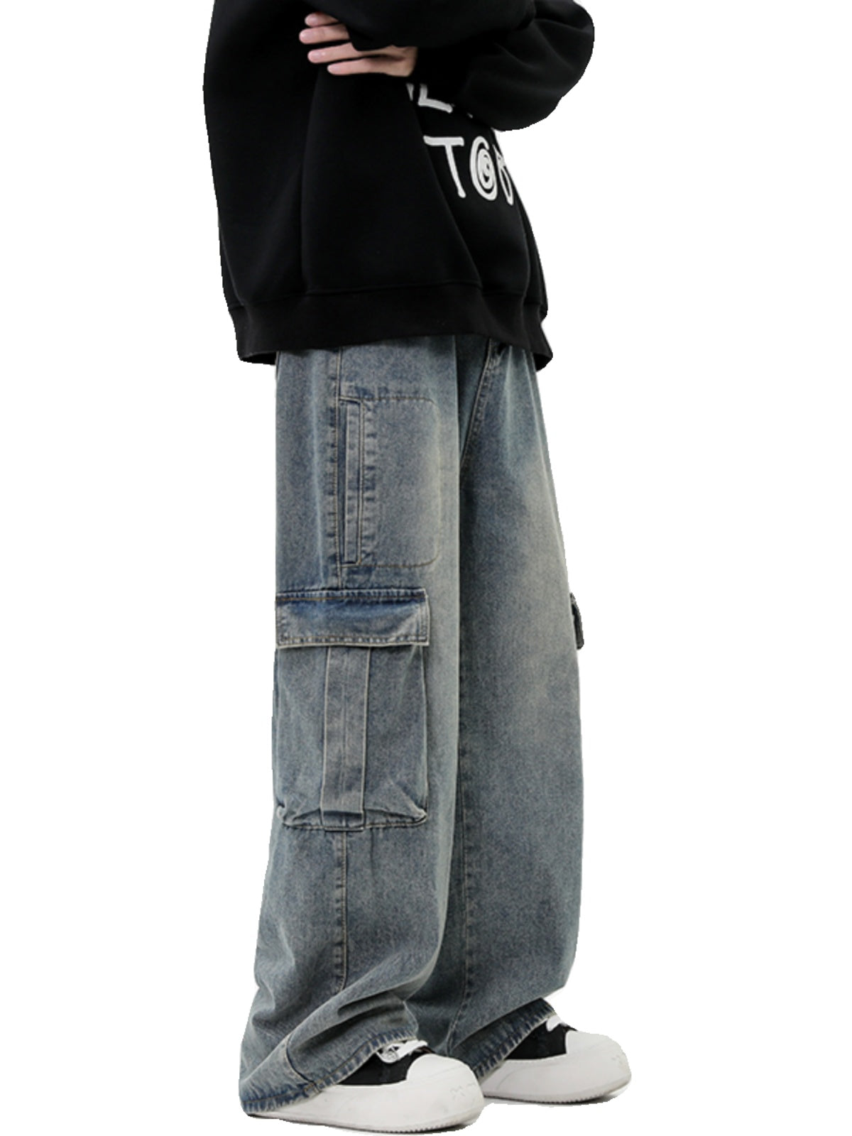 Retro Washed Wide Leg Multi-pocket Loose Straight Jeans