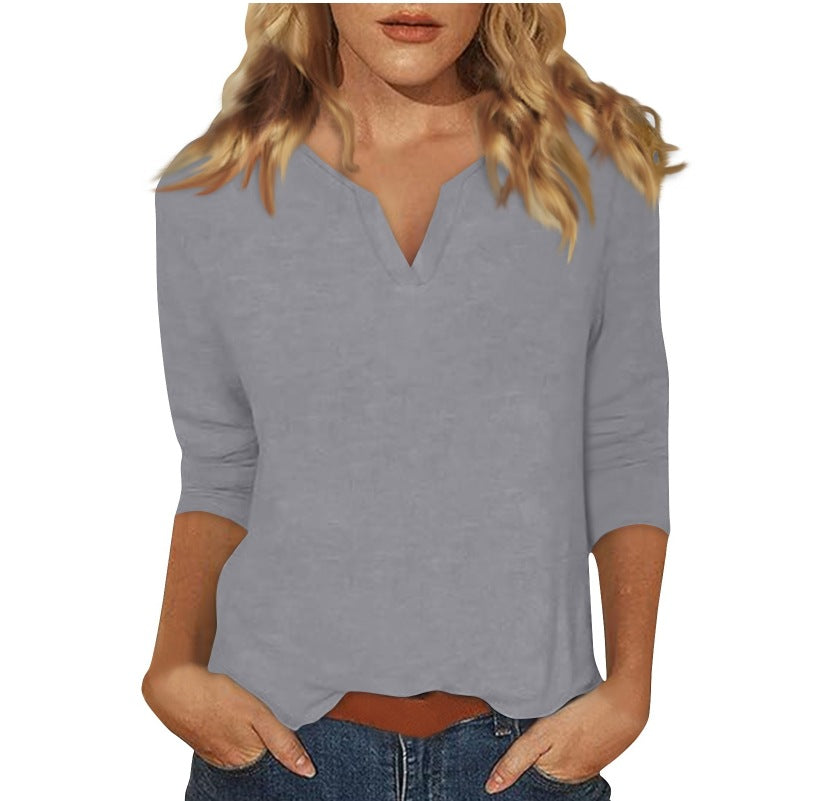Three-quarter-sleeve Solid-color T-shirt Top