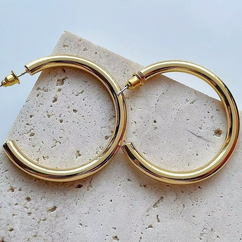 European And American Copper-plated Gold Thick Hoop Earrings