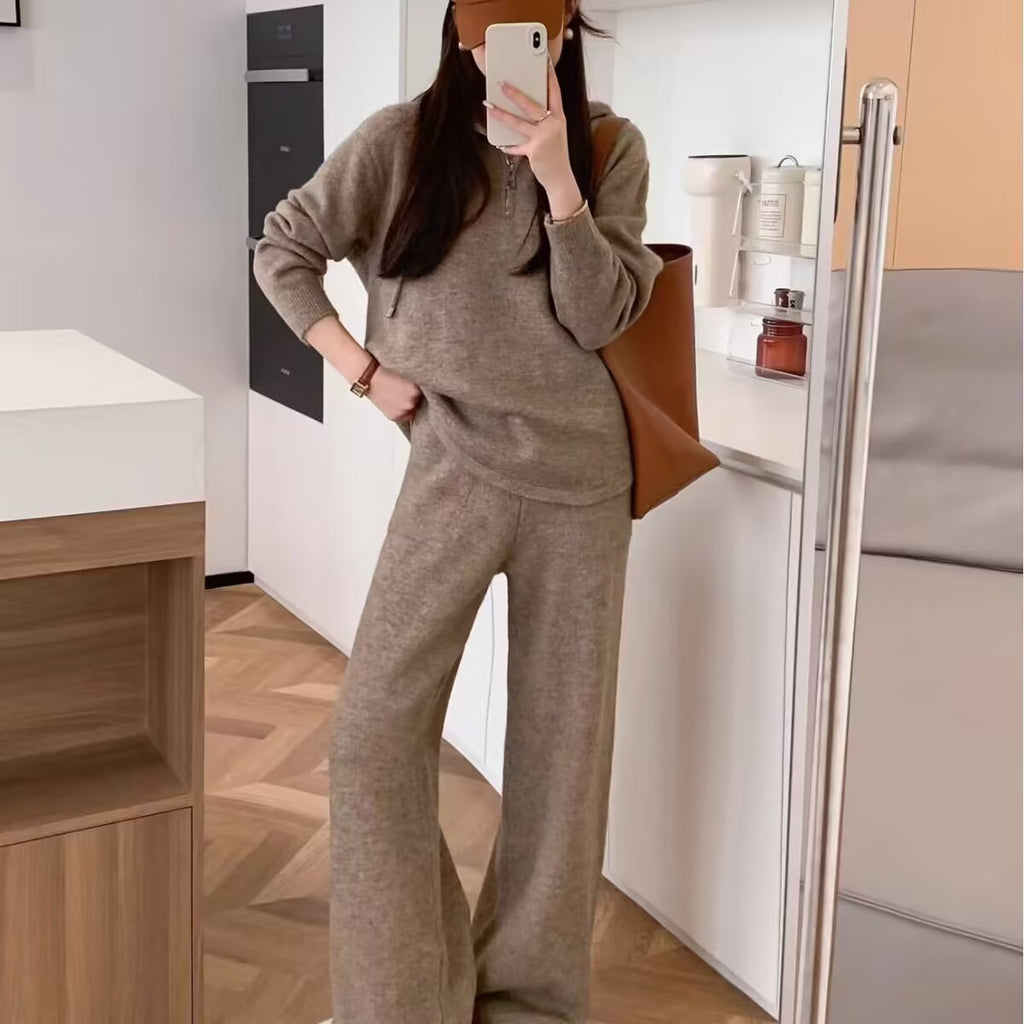 Suit Women's Spring And Autumn New Loose Hooded Sweater Wide-leg Pants