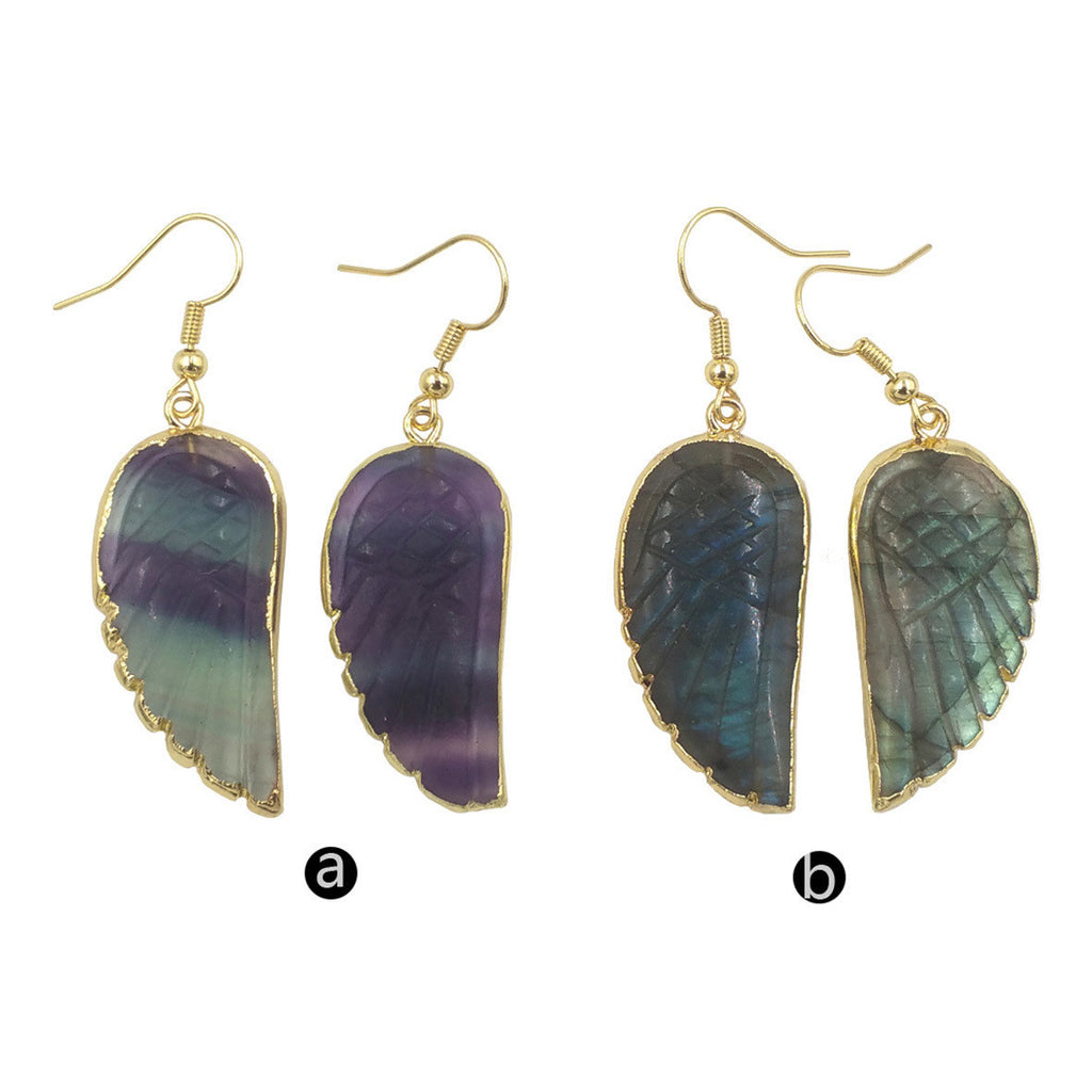 Fluorite Glitter Feather Shape Ear Hook Style Classic Big Earrings