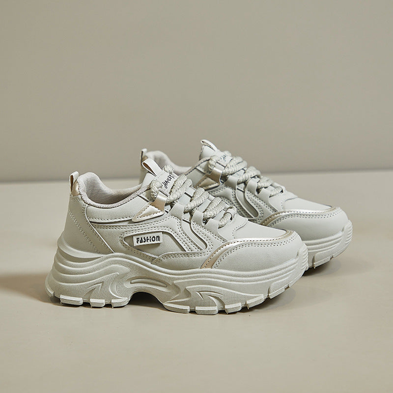 Breathable Student Sports Height Increasing Leather Low-top Shoes