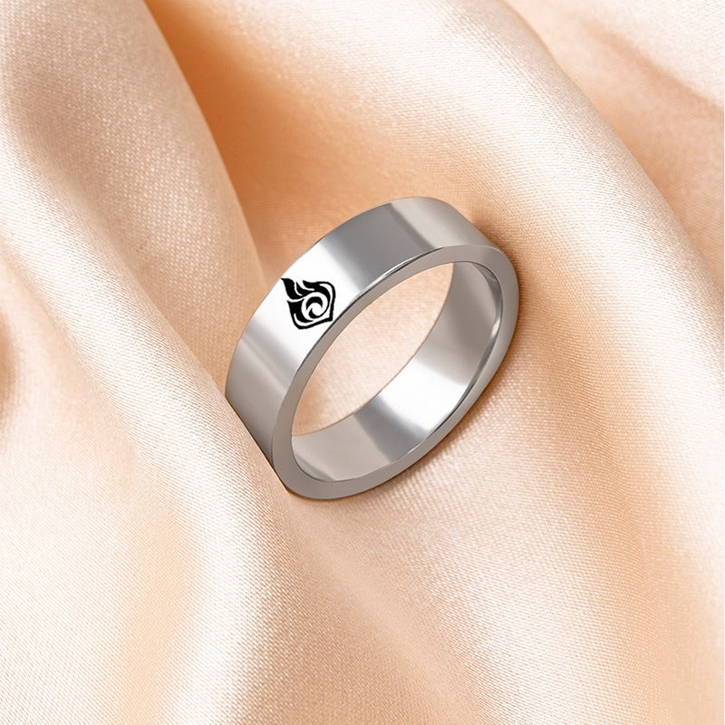 Genshin Impact Stainless Steel Ring Eye Of God Ice Fire Wind Water Grass Thunder Element Rings For Women Men