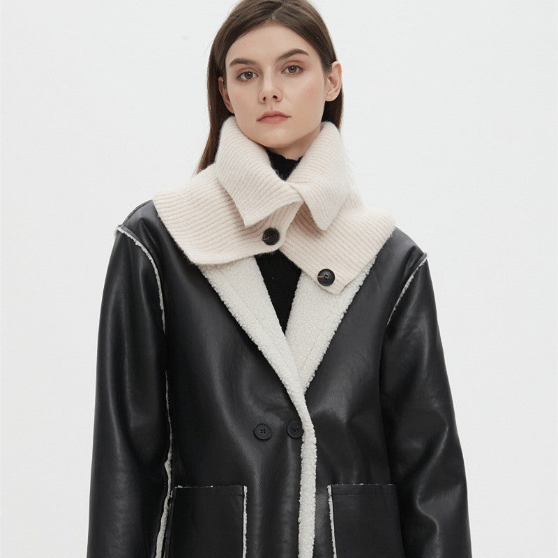 European And American Winter Korean Style Wool Solid Color Clip Flower Shaped Button Knitted Scarf