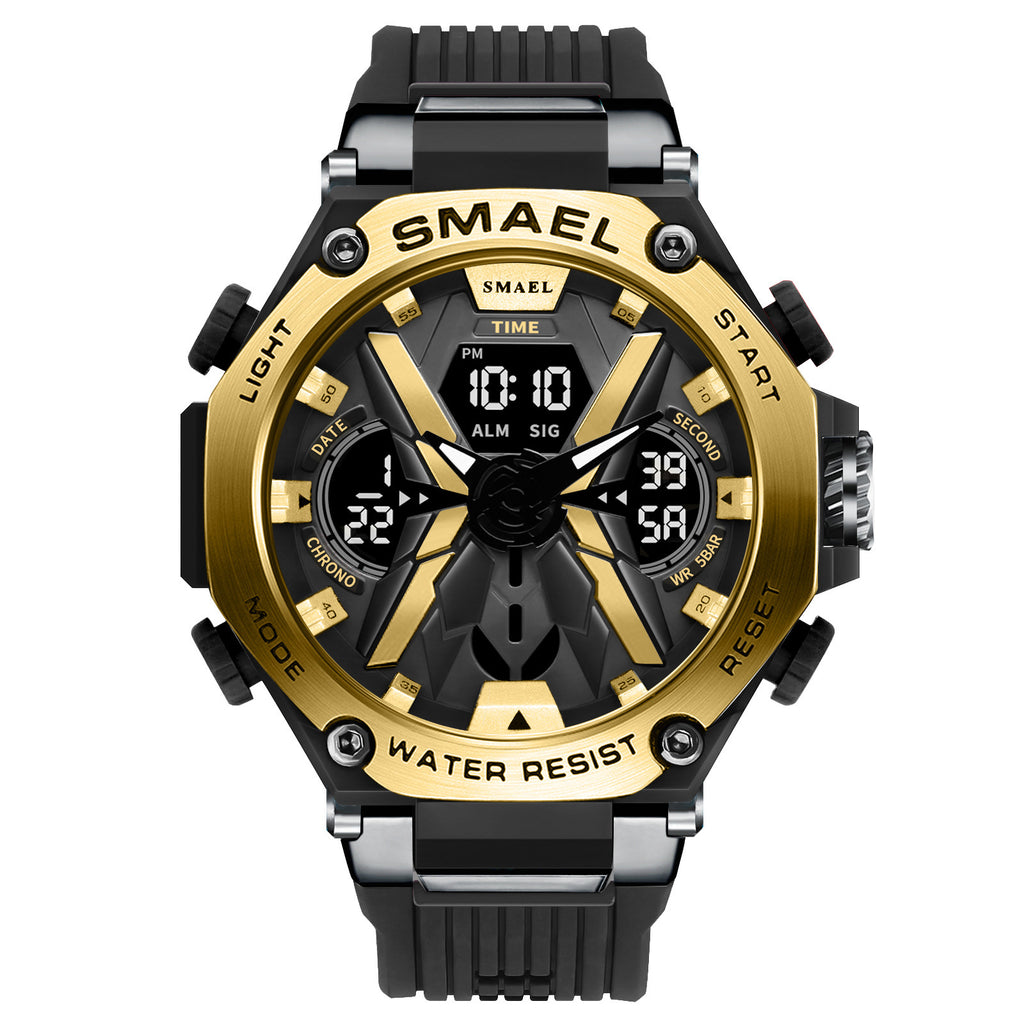 Multifunctional Digital Double Display Waterproof Alloy Sports Men Quartz Watch