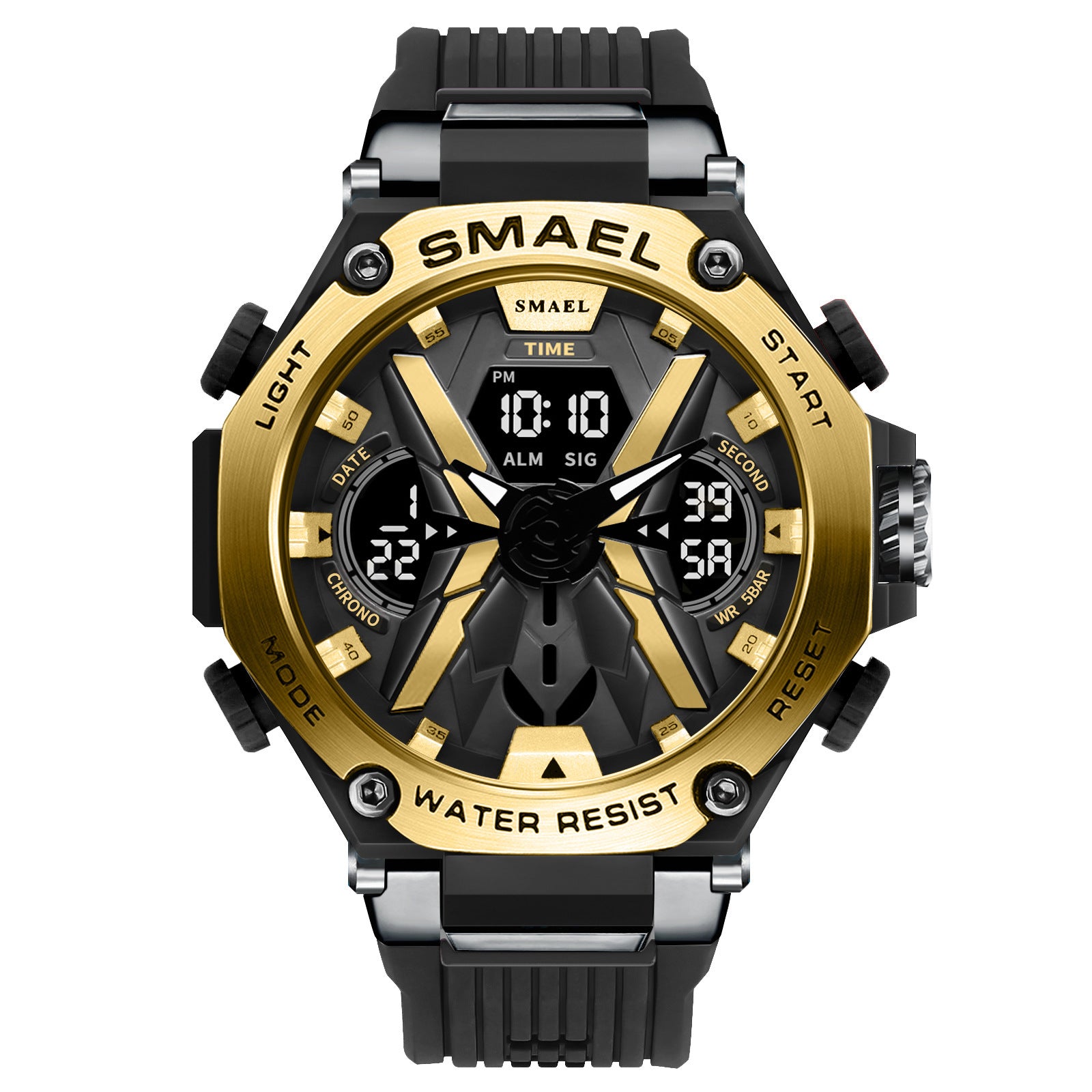 Multifunctional Digital Double Display Waterproof Alloy Sports Men Quartz Watch