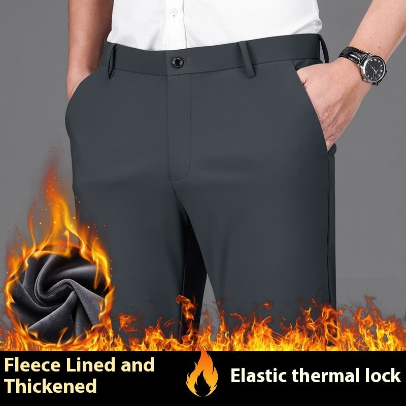 Fleece-lined Men's Trousers Anti-wrinkle Non-ironing Draping Effect Straight