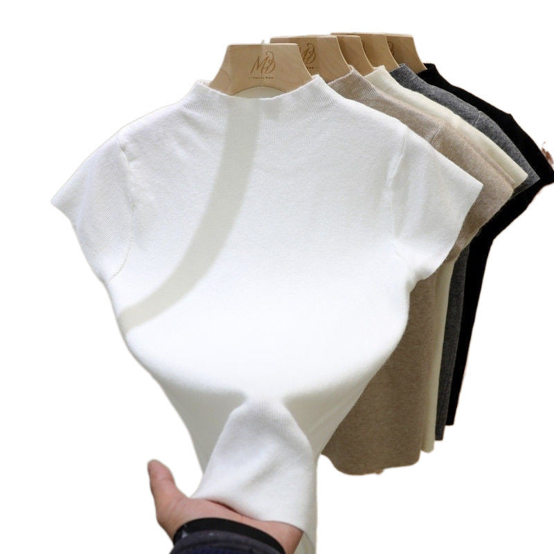 Dopamine Hot Girl Black Mock-neck Shoulder Short Sleeve Shirt Female Summer