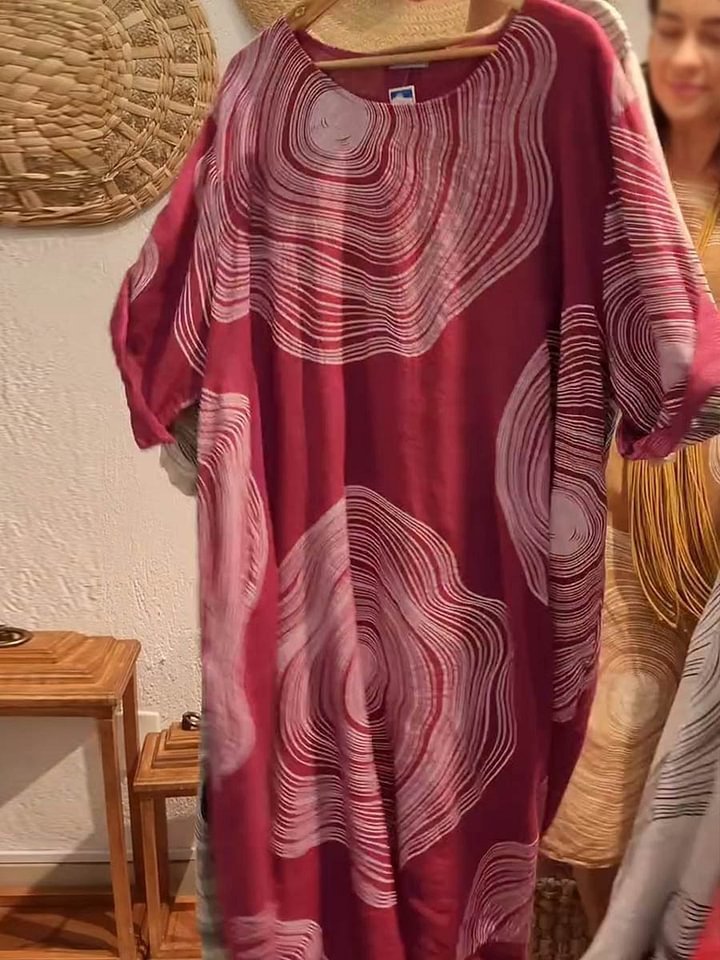 Women's Round Neck Abstract Printing Sleeve Dress