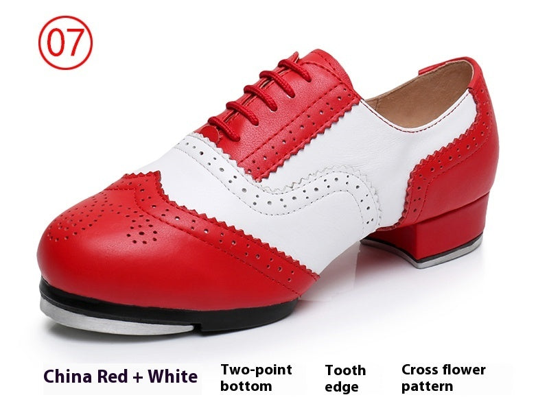 Women's Retro Top Layer Cowhide Soft Bottom Tap Dance Shoes