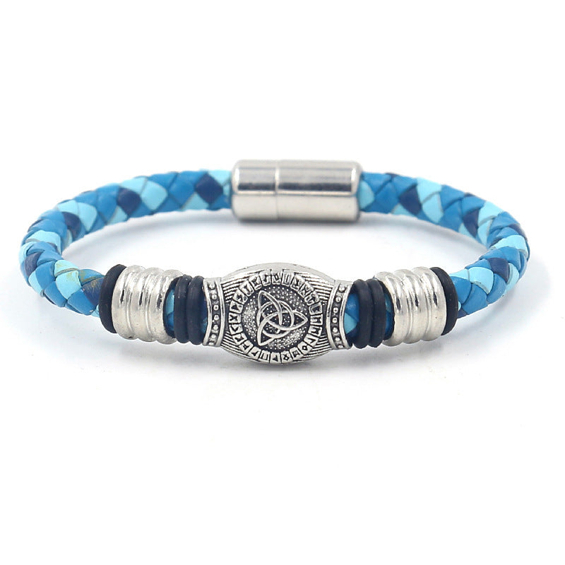 Alloy Magnetic Buckle Leather Rope Hand Weaving Bracelet