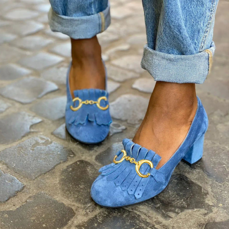 Suede Women's Spring And Autumn Round Toe Large Size Women's Shoes