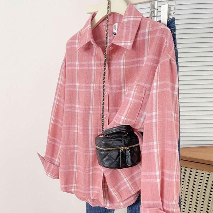 Hong Kong-style Vintage Plaid Shirt For Women