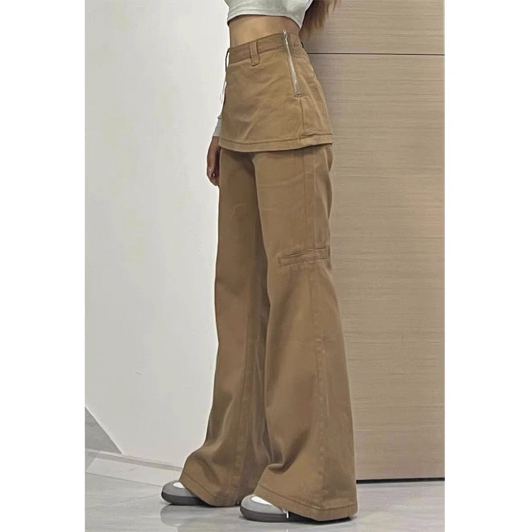 New Relaxed-style Casual Faux Two-piece Straight-leg Horseshoe Pants