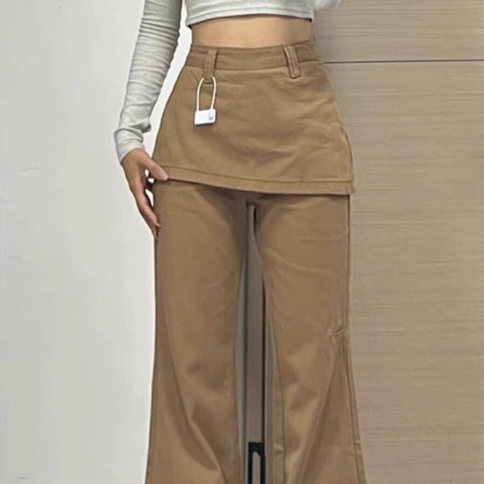 New Relaxed-style Casual Faux Two-piece Straight-leg Horseshoe Pants