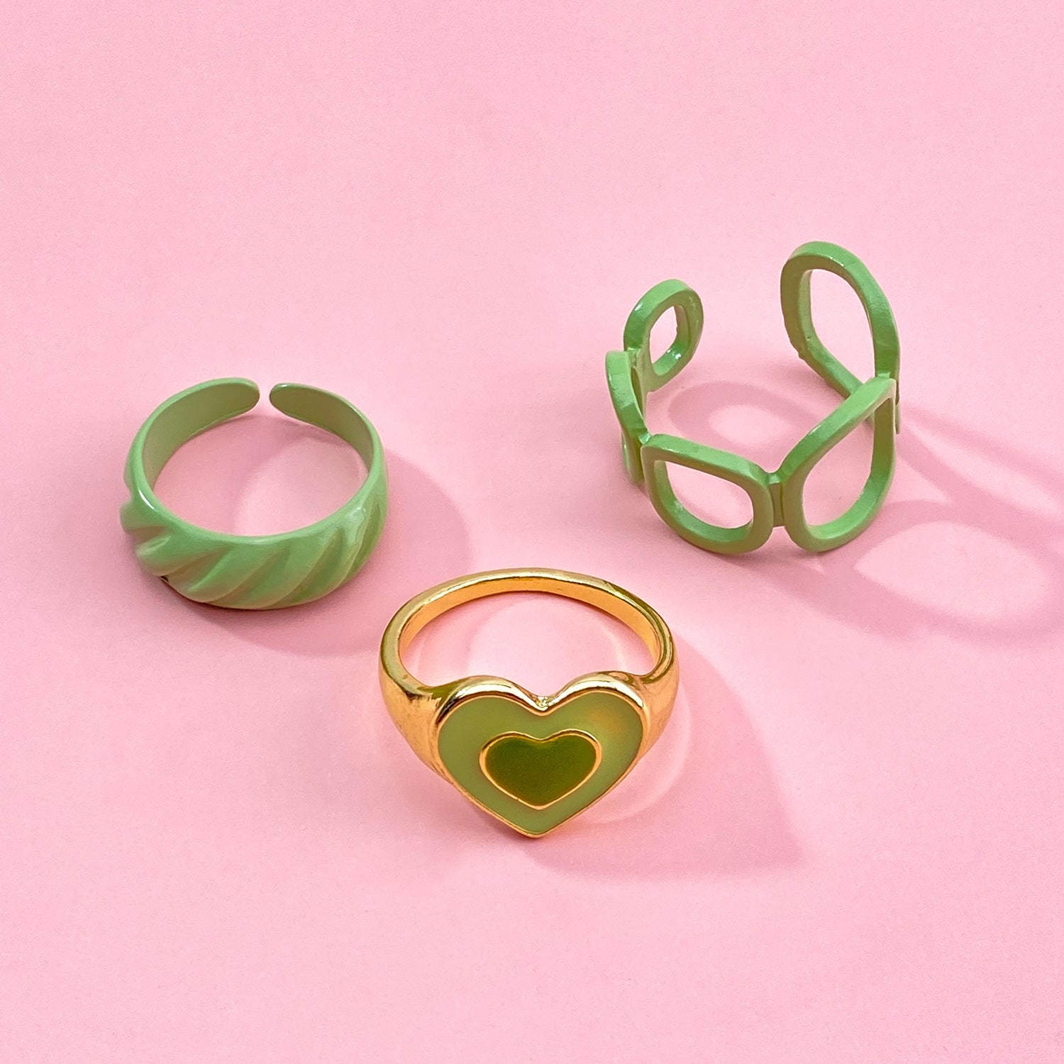 Vintage Golden Heart Smile Rings Set For Women