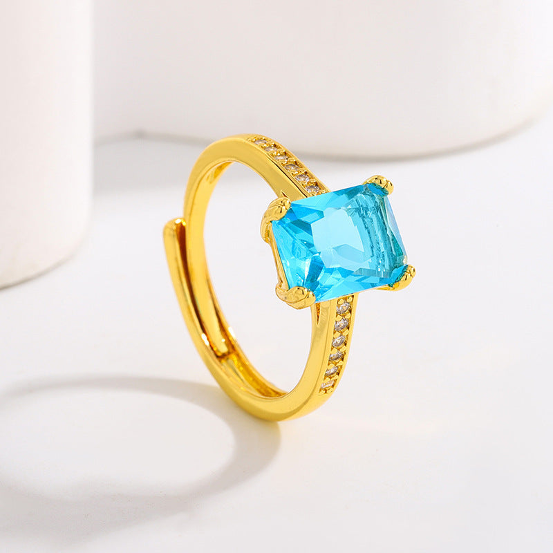 Fashion Japanese Style Simple Retro Electroplated 18K Square Zircon Ring