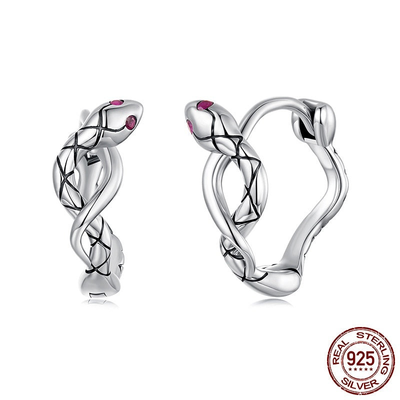 S925 Sterling Silver Snake Ear Clip Earrings Elegant Retro Animal